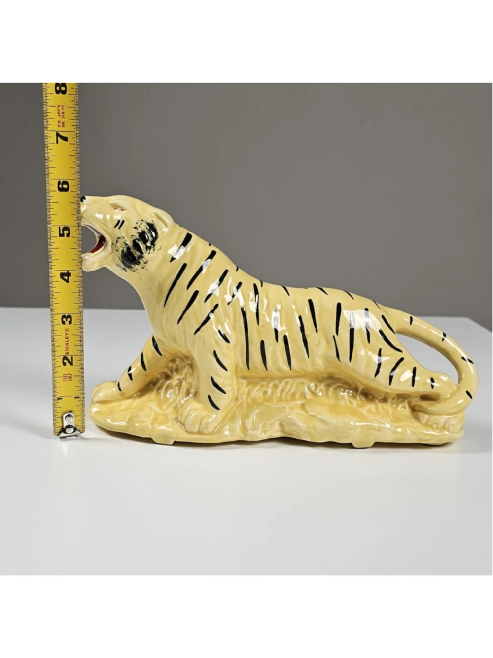 Vintage MCM Yellow Ceramic Tiger Planter Figurine 1950s TV Top Caddy Retro Gloss